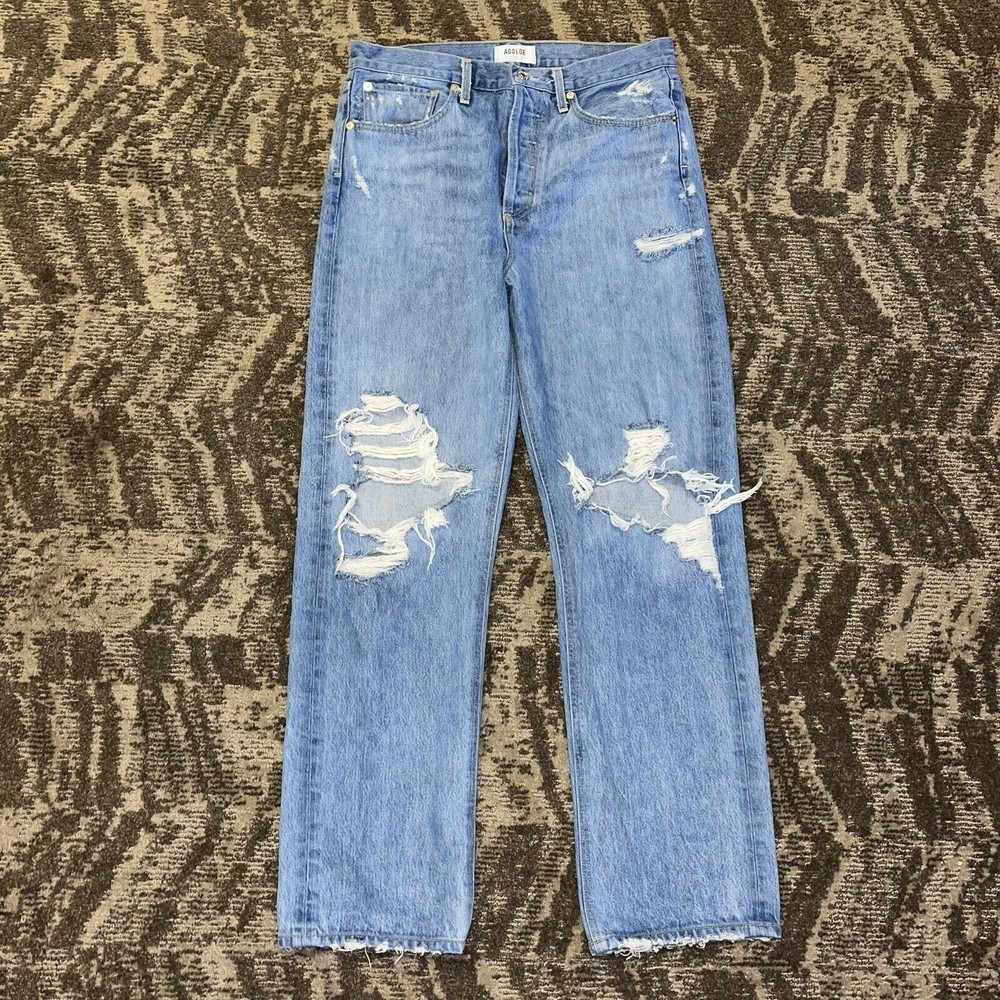 AGOLDE 90s High Rise Jeans Distressed Womens Blue Tagged 28 (measure 30 x 30)